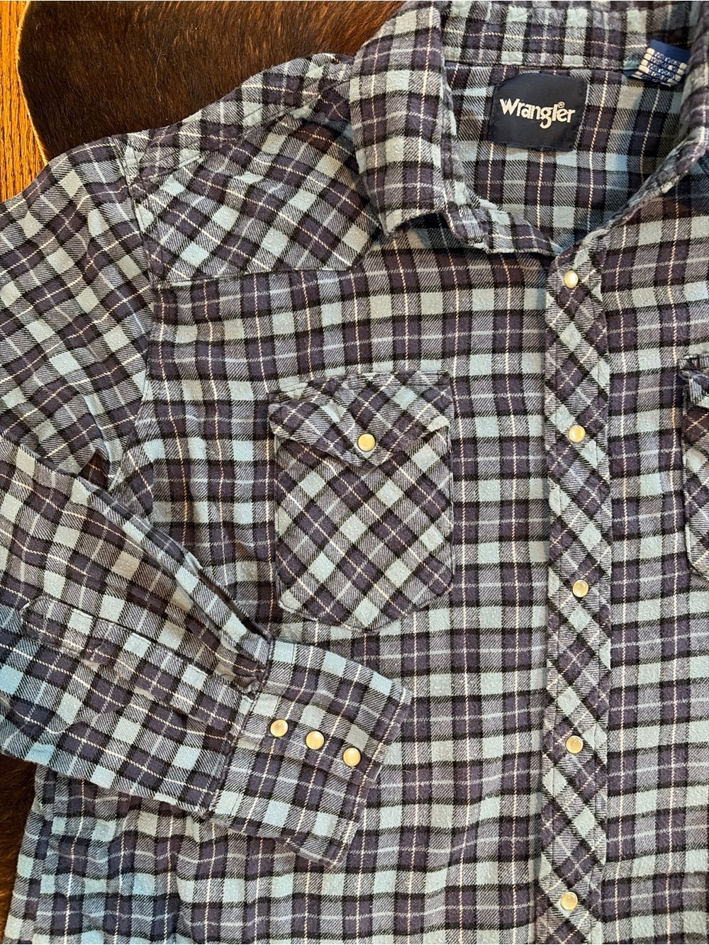 Wrangler Men XL Shirt Flannel Purple Plaid Western Pearl Snap Grunge Cottagecore